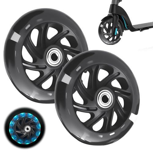 2 Stück Leuchtende Stunt Scooter Räder 100mm, Scooter Rollen LED-Lichtrollen mit ABEC-9 Lager, Hell Leuchtend Kick Scooter Rollen für alle Roller mit 100mm Rädern