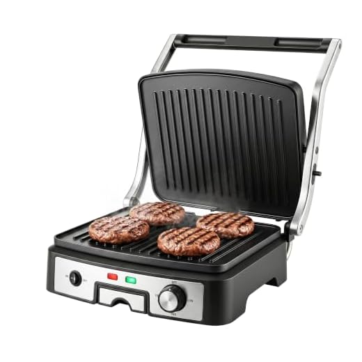 Ovente Electric Indoor Panini Press Grill with 180 Degrees Double Sided Nonstick Cooking Plates and Removable Drip Tray, 1500W Perfect for 4-Slice Large Sandwiches, Burgers and Steaks, Silver GP1861BR