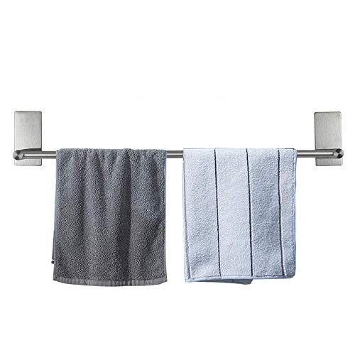 NearMoon Self Adhesive Bathroom Towel Bar- Stainless Steel Bath Wall Shelf Rack Hanging Towel Stick On Sticky Hanger Contemporary Style, NO Drilling (2 Pack, Brushed Nickel, 24-Inch Towel Rack)