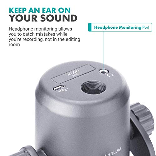 Microfone USB para computador Desktop Movo UM800 para computador, iPhone ou Android com padrões de c