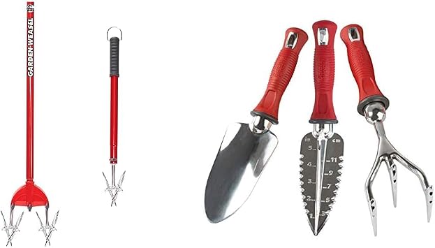 Garden Weasel 2-in-1 Rotary Cultivator + 3-Piece Hand Tools Combo Set