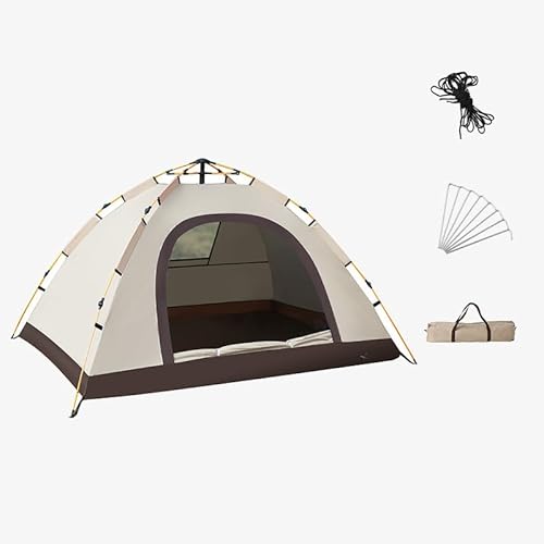 テント キャンプ用 ワンタッチ式 2〜3人用 5秒で開く組み立て不要 銀コーティングUV高遮光日焼け防止 3000mm耐水圧防風防水強靭素材 四面メッシュ通気性蚊除け 超軽量携帯収納袋 キャンプ、ピクニック、登山、防災用四季対応 (1戸1窓のテント)