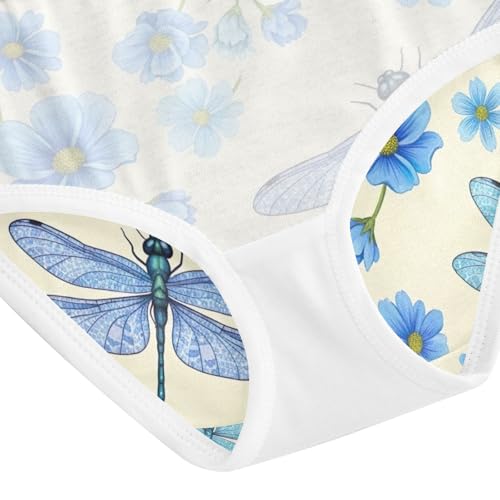 Toddler Briefs, Dragonflies Flowers Blue Cotton Underwear for Girls, 2T–8 Years4