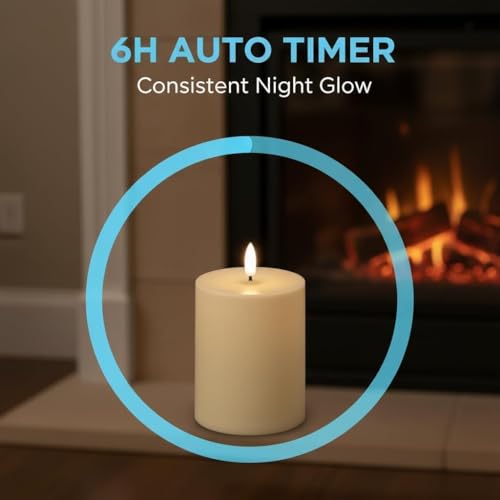 Image of ANGELLOONG Outdoor Battery Candles Waterproof, 2 Pack 3 inchx4 inch LED Candles Flickering, Electric Candles with 6H Timer for Porch Decor, Garden Decor Home Styling