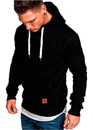 JiangWu Mens Slim Fit Lightweight Pullover Hoodie Casual Fleece Sweatshirt Jackets(0000-A-Black-L)