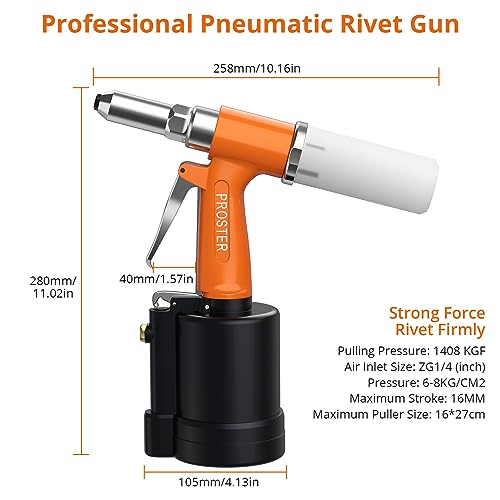 Image of Proster Pneumatic Rivet Gun Air Riveters 3104LBF 4 Nozzles 3 /32 inch-3 /16 inch