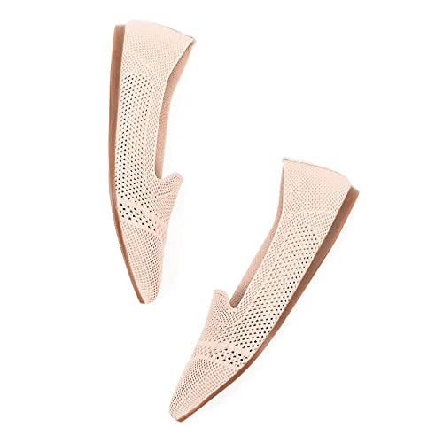 Frank Mully Womens Mesh Flat Shoes Penny Loafers Slip On Shoes Comfort Loafers For Women Pointed Toe Knit Shoes Women Lightweight Camel, 8 #TOP7