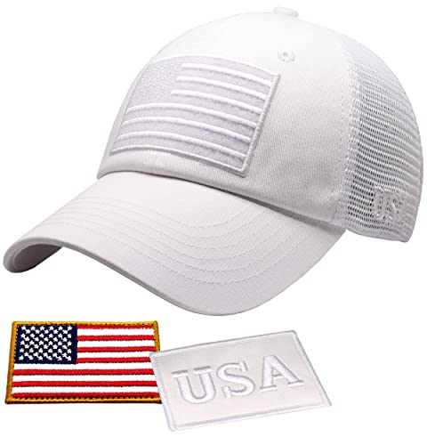Image of Antourage American Flag Unconstructed Unisex Mesh Snapback Baseball Hat Cap for Men and Women +2 Patriotic Patches Included
