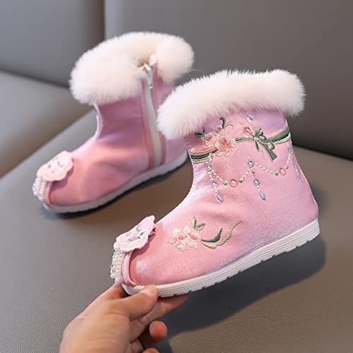 sfdgfhyf House Shoes for Unisex Little Kid Cotton Boots For Girl Winter Vintage Embroidered Cloth Boots Plush Inside Of2