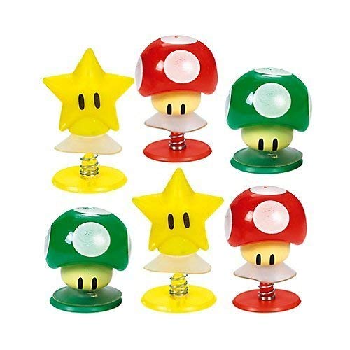 amscan Super Mario Brothers Birthday Party Mushrooms & Star Pop-Up Toy Favors, Multicolor, 1 1/4” (Value Pack: 12 Count)