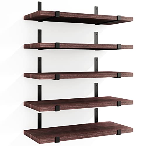 Fixwal Floating Shelves, Width 4.7In Wall Shelves Set Of 5, Rustic Wood Wall Storage Shelves For Bedroom, Living Room, Kitchen, Bathroom, Office And Plants (Walnut Brown) #TOP28