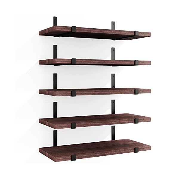 Fixwal Floating Shelves, Width 4.7in Wall Shelves Set of 5, Rustic Wood Wall Storage Shelves for Bedroom, Living Room, Kitchen, Bathroom, Office and Plants (Walnut Brown)
