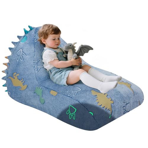 Image of COMAX Dinosaur Bean Bag Chairs for Kids, Large Kid Beanbag Chair with Filler, Big Toddler Lounge Bean Chair, Children Lazy Floor Lounger for Girls Boys, Blue Dinosaur