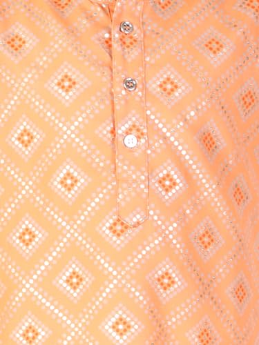 Image of superminis Boys Silver Foil Printed Kurta, Round Collar, Full Sleeves With White Pyjama Cotton Kurta Set