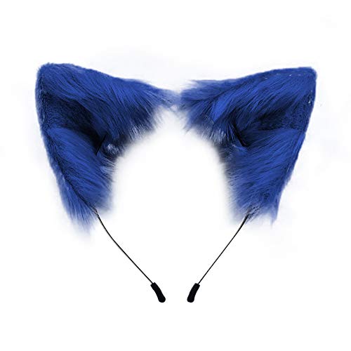 Wygwlg Halloween Xmas Fox Cat Ears Tier Stirnband, Cosplay-Kostüm für Kinder/Erwachsene, für Halloween Xmas Party Kostümzubehör, Blue Cover