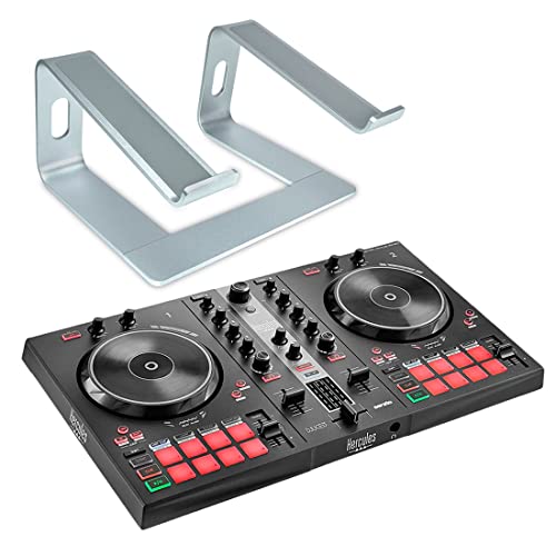 Hercules DJControl Inpulse 300 MK2 2 Deck DJ Controller + keepdrum Laptopständer Silberfarben