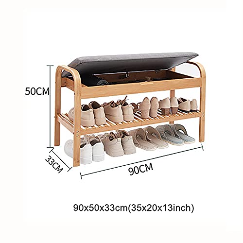 Banc de rangement rustique en bambou avec coffre dissimulé pour chaussures - 6