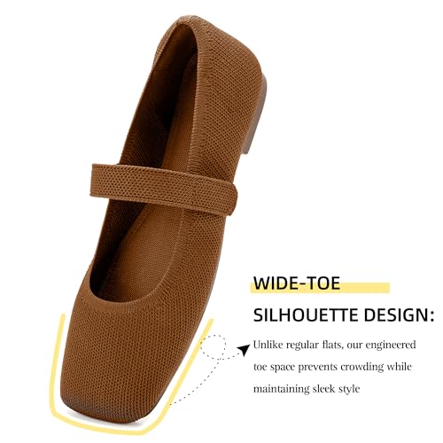 Image of Soesyi Wide Toe Box Flats Women Comfort Slip On Ballet Shoes Mary Jane Dressy Knit Flats with Adjustable Straps Washable Casual Office