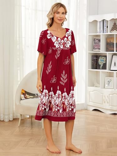 House Dresses for Women with Pockets Moo Moo Nightgown Short Sleeve Mumu Dress Lounge Dress S-3XL - Image 4