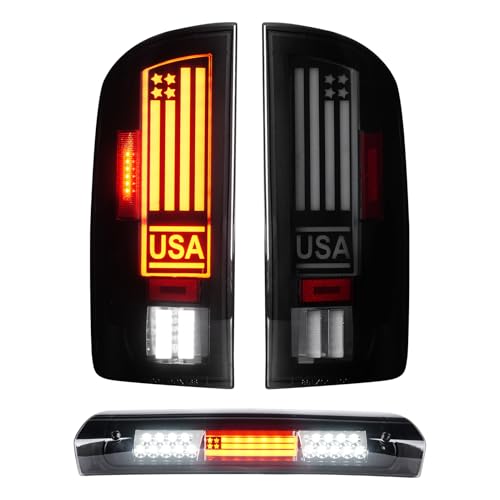 Tresound LED Tail Light + 3rd Third Brake Cargo Lamp for Dodge RAM 1500 2002-2006 for RAM 2500 3500 2003-2006 High Mount Stop Light Rear Taillight Assembly 55077348AF 55077347AF CH2801147