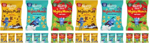 Image of Slurrp Farm Healthy Snacks for Kids | Mighty Puff Choco Ragi, Cheese & Herbs and Tangy Tomato| Not Fried, No Maida | Snack for School Tiffin and Travel-Friendly | 12 x 20g packs (Pack of 2)