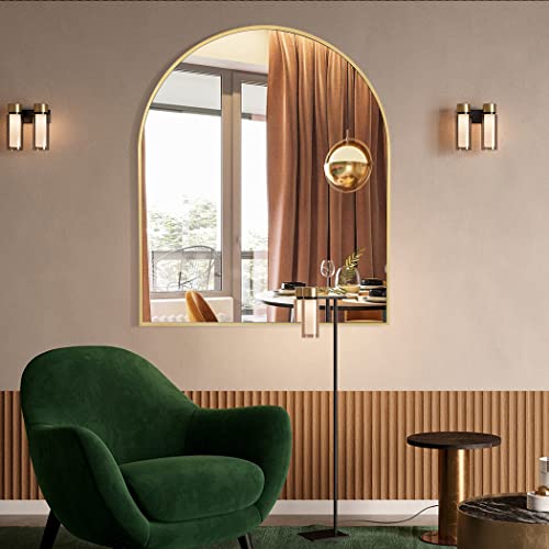 Cofeny Arched Mirror, 31"X33" Gold Bathroom Mirror With Metal Frame, Wall Mounted Mirrors Decor Modern Dresser Mirror For Bedroom Living Room Entryway #TOP7