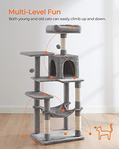 FEANDREA Cat Tree, Cat Tower, Cat Condo with Scratching Posts, Hammock, Plush Perch, Cat Activity Center, Light Gray… - Image 4