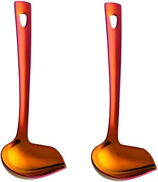 Sauce Ladle Set, 2 pcs Stainless Steel Drizzle Spoon with Spout Gravy Soup Ladle, 8.67 Inch For gravy, saucing,salad Dressings, Dishwasher Safe Orange Red