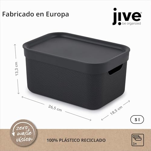 Miniatura 3 de Caja Decorativa Jive, Juego De 3 Cajas De Almacenamiento De 5l Con Tapa, Plástico Pp Reciclado , Negro, 3x5l 26,5 X 18,5 X 13,5 Cm