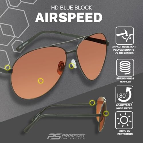 Image of proSPORT Blue Light Blocking Sunglasses - HD Copper Amber Metal Aviator Reduce Eye Strain Better Sleep