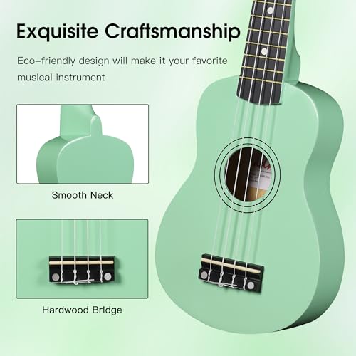 ADM Ukulele for Beginners Hawaiian Wood Ukelele Kit for Kids Adult Student Starter Professional Ukalelee Pack Bundle with Free Lessons Gig Bag Strap Nylon String Tuner (Cyan Green, 21 Inch) — view 5