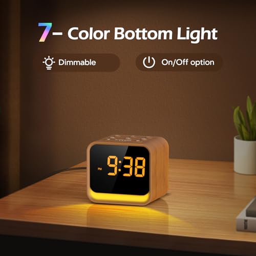 Reacher FM Radio Alarm Clock with White Noise Machine, Digital Dimmable Display, 9 Alarm Tones, 7 Colors Nightlight, Soothing Sounds, Sleep Timer, Snooze, Mains Powered for Bedside - Image 6