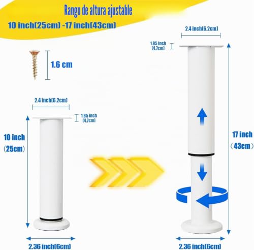 Miniatura 2 de Ncrgb 4 Pcs Patas Pies Ajustables Pata De Meajustable,Regulables Con 16 Kit Destornillador Y Tornillos,Para Armarios Mesillas De Noche Camas Escritorios Cómoda Estantería Blanco, 25-43 Cm