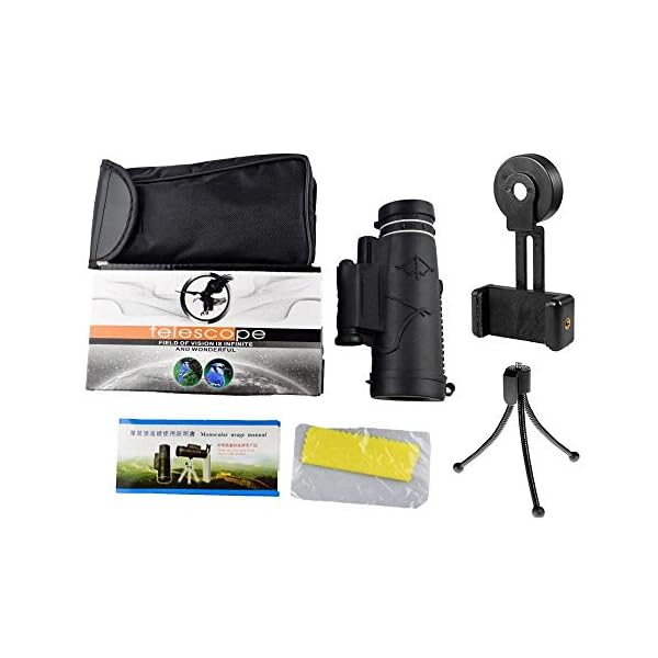 JWBOSS Monokular-Teleskop, 40 × 60, HD, leistungsstark, kompakt, wasserdicht, mit Handy-Stativ für Handy, Jagd, Camping… – Bild 3