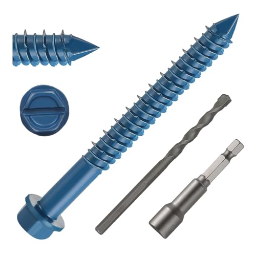 Wavanta 30Pcs M6.5 x 70mm Concrete Screws Anchor, Blue Slotted Hex Flange Head with Screwdriver and Drill Bit, Masonry Brick Stucco Cement Block Screws, Diamond Point