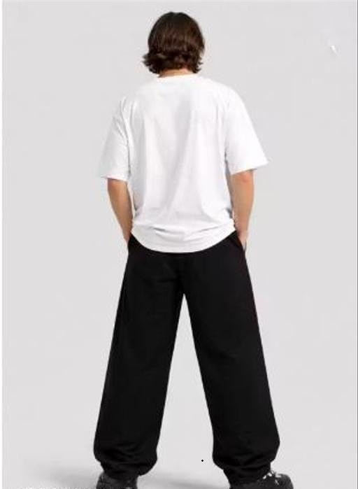 Image of Mens Black Printed Track Pants Polycotton Wide Leg Street Casual Sports Daily Graphic Bottoms