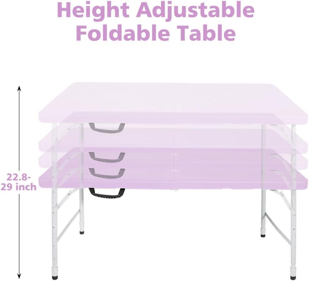 4ft Blue Portable Folding Table Indoor&Outdoor Maximum Weight 135KG Foldable Table for Camping (Light Purple)