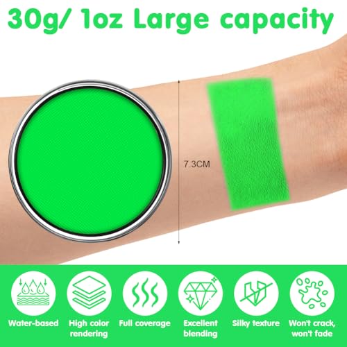 AOOWU UV Kinderschminke Set, 30g Neon UV Bodypainting Kinder, Profi-Aqua Schminke, Gesichtsfarbe Kinderschminke für Make up Karneval & Halloween ( Fluoreszierendes Grün)