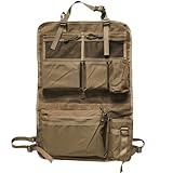 Taktischer Autositz Organizer - 42x62cm taktische Sitzrücken-Organizer, mit 2 Netztaschen, 3 Taschen, 1 Reißverschlusstasche, 1 Becherhalter & MOLLE-System- Ideal für Camping, Reisen(Khaki)