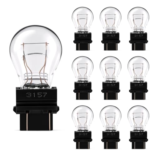 iFunyLED 10 Pack 3157 4157 Bulb, 12V P27/7W, Replacement for Car Tail Brake Reverse Backup Parking Turn Signal Daytime Running Light Bulb, Compatible with T25 3047 3057 4057 3157LL