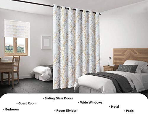 Fmfunctex Extra-Wide Full Blackout Sliding Door Curtain For Living Room 96Inch Branch Tree Print Wide Window Curtain Panels For Patio Door Room Divider 8Ft Thermal Insulated Grommet Top Drapes 100" W #TOP5