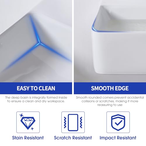 NOHALIPY 18.1 x 16.5 inch Modern White Rectangle Wall Mounted Bathroom Sink, Mini Floating Bathroom Vessel Sinks, Small Porcelain Corner Wall Mount Sink for Rvs, Restroom, Toilet - Thumbnail 4