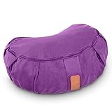 #DoYourYoga Cojín Zafu de Media Luna Ganesh con cáscara de Trigo sarraceno orgánico(KBA) Funda Lavable 100% algodón, 45 x 30 x 14 cm, meditación & Yoga - Morado