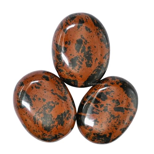 Image of Certified Mahogany Obsidian Crystal Palm Pebbles Stones for Anxiety Stress Relief Massage - AAA Grade Original Healing Gemstone Agate Palm Stone for Yoga Meditation Spiritual Reiki Feng Shui