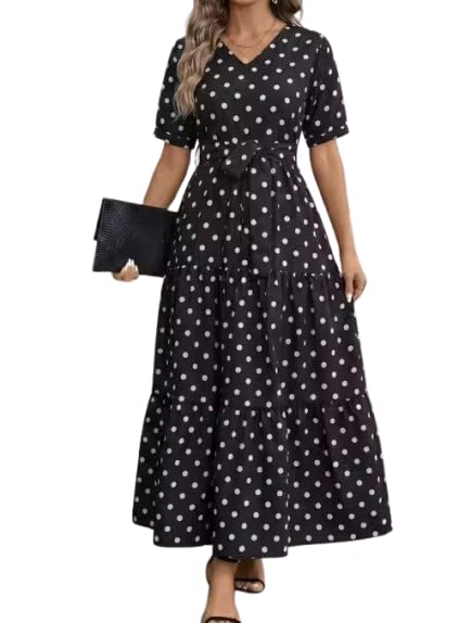 amorluxe Women V-Neck Maxi Dress | Printed Tiered Long Dress with Waist Belt*Women Dress-1-picture-0