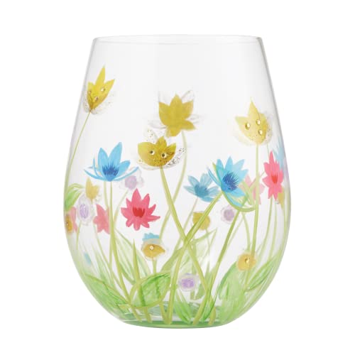 Enesco Designs By Lolita Field Of Dreams Floral Hand-Painted Artisan Stemless Wine Glass, 20 Ounce, Multicolor #TOP14