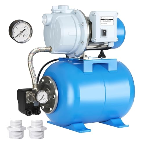 FOTING 1.5HP Shallow Well Pump with Pressure Tank, 1340GPH Automatic Irrigation Water Booster Jet Pump, Water Pumps Booster System 164FT 115V for Home Garden Lawn Farm, Blue