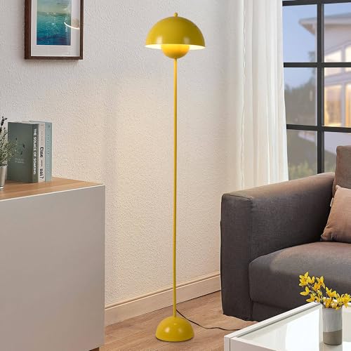Image of Mid-Century Modern Metal Bud Floor Lamp for Home and Office, Lemon Yellow