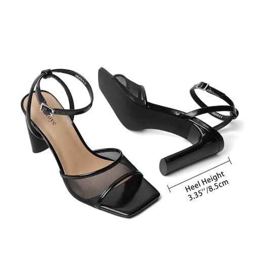 Reitoye Womens Heels Square Open Toe Chunky High Heels Strappy Ankle Strap Heeled Sandals for Women Dress Party Wedding4