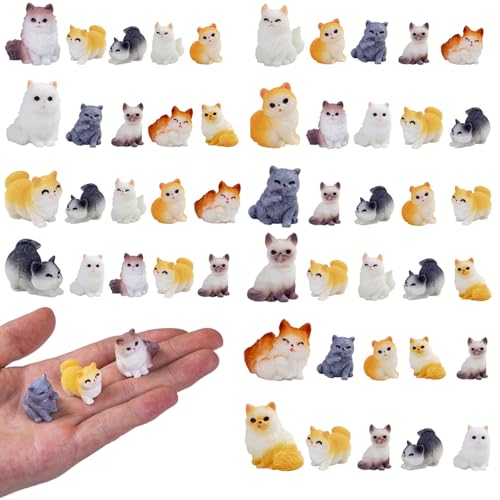 Nerfcareani 50 Pcs Mini Cat Statue Micro Resin Animal Bulk Kitty Cake Decorating for DIY Moss Landscape Garden Decor Birthday Party Home Decoration